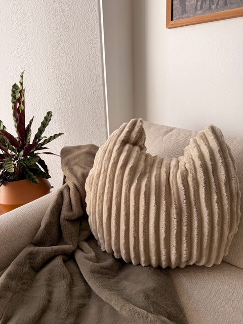 Fluffy Corduroy Ivory Decorative Cat Pillow