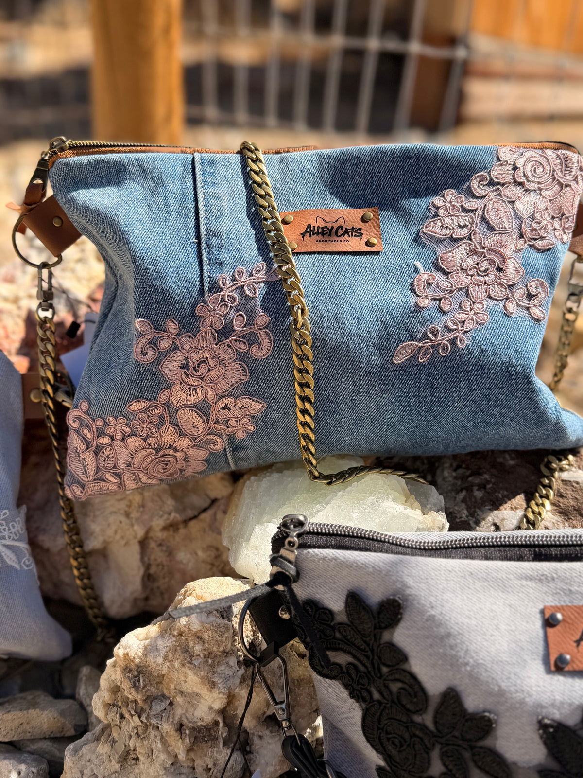 Pink Floral Denim Bag