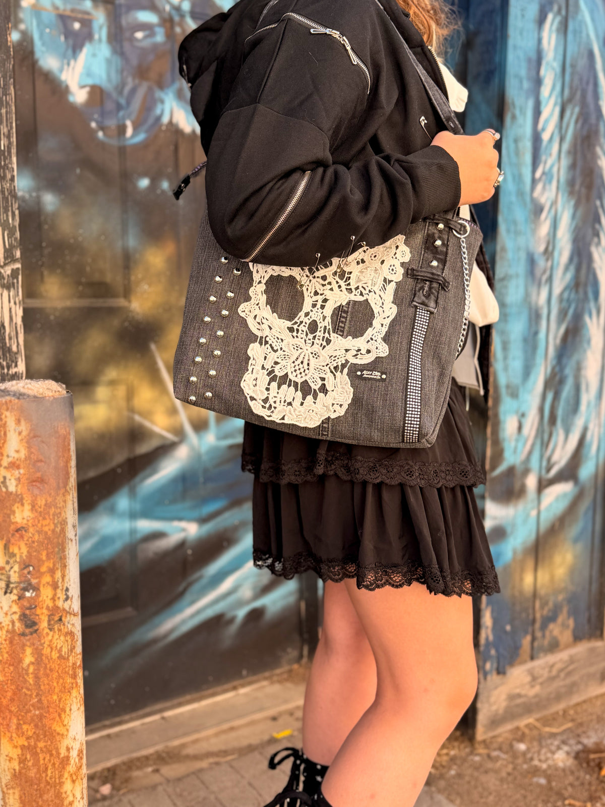 Denim Skull Tote