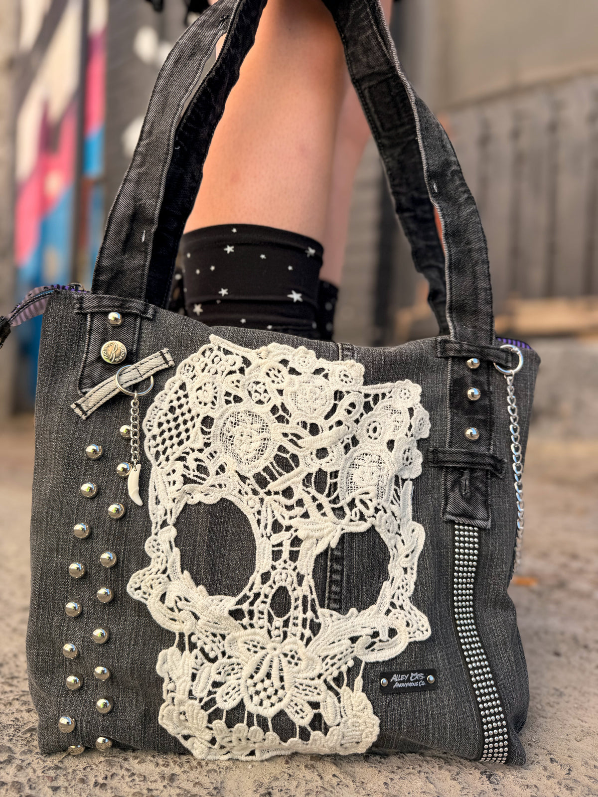 Denim Skull Tote