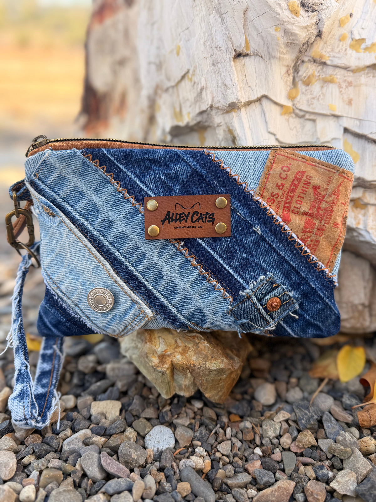 Full Size Denim Wallet w/ Wristlet Strap