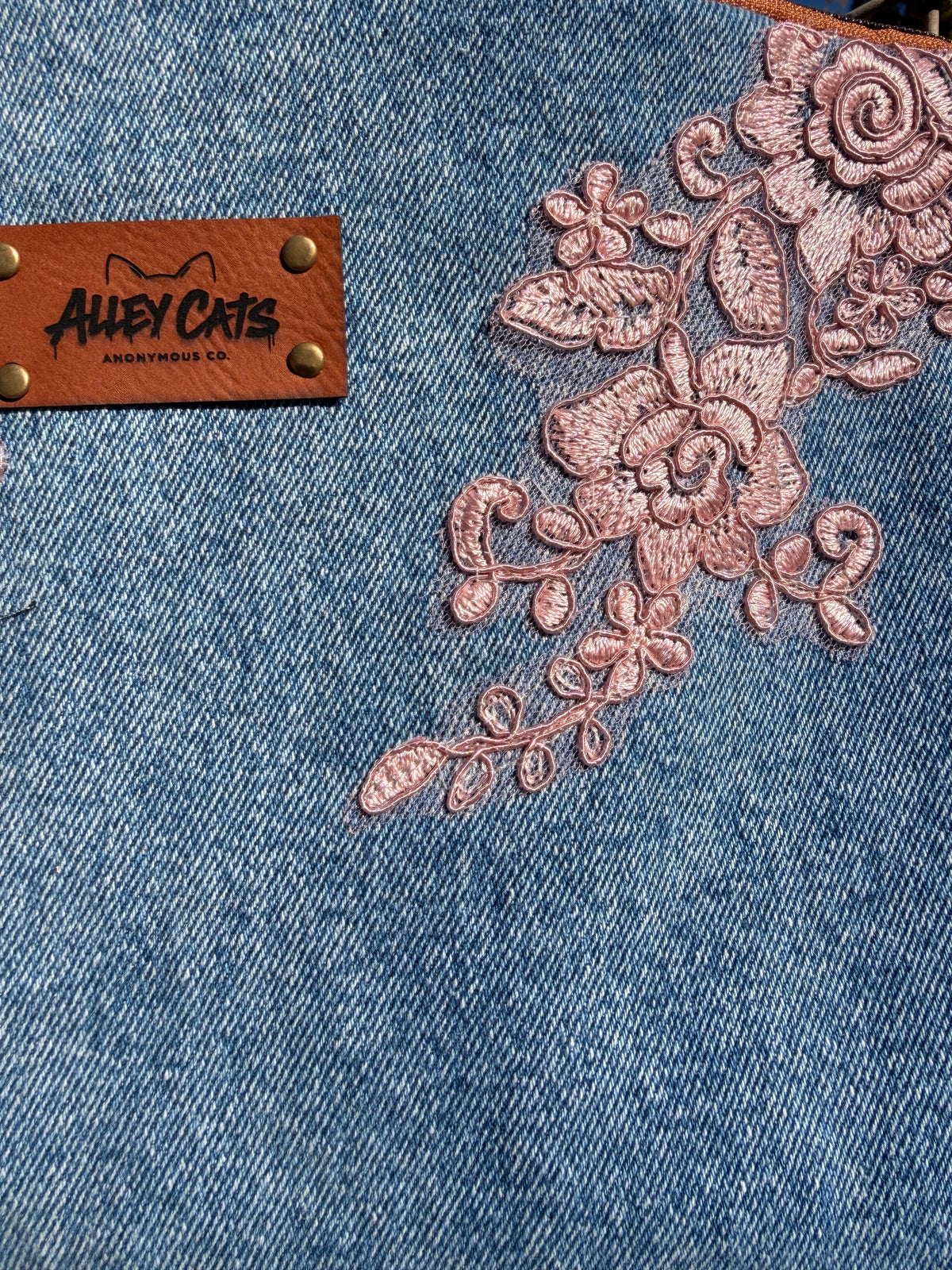 Pink Floral Denim Bag