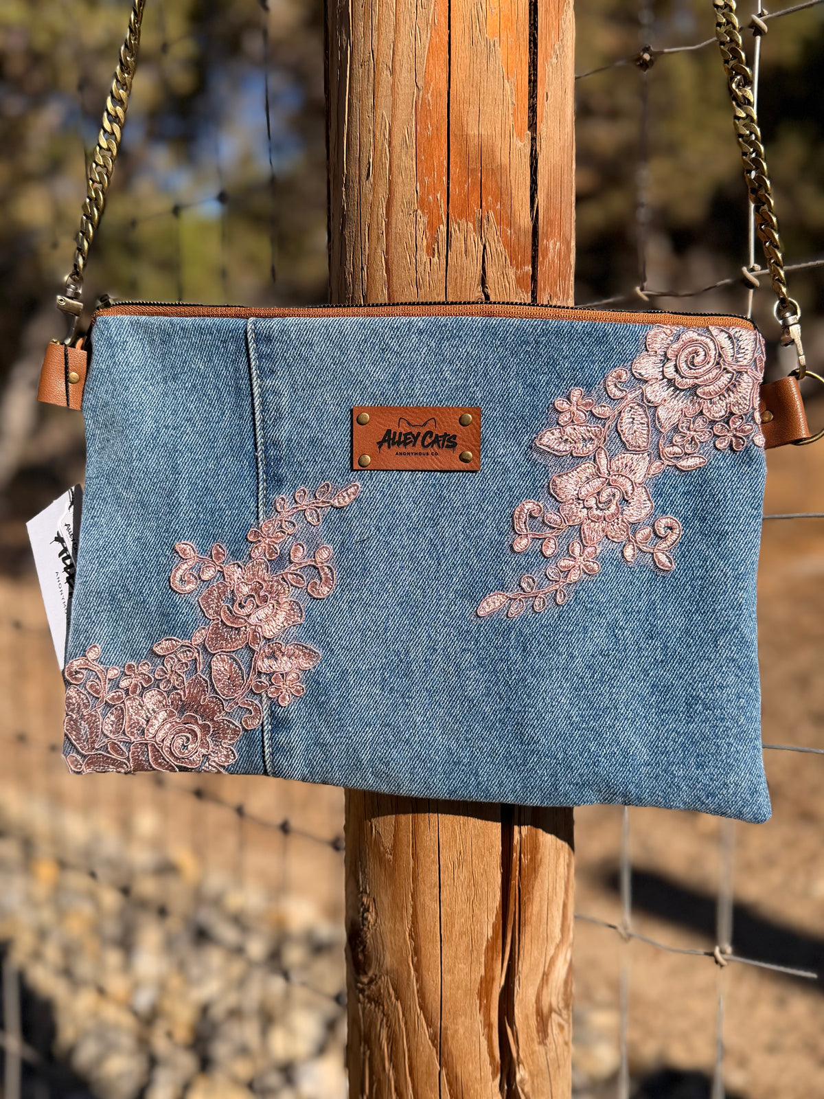Pink Floral Denim Bag