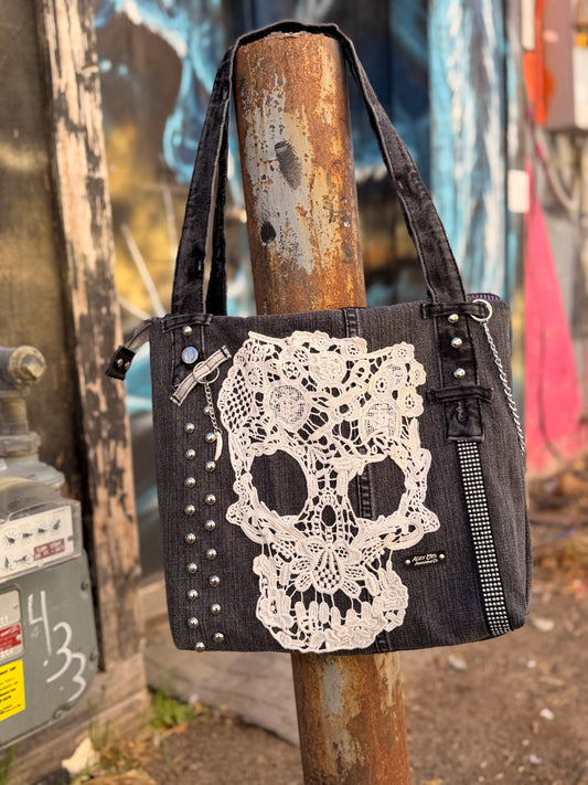 Denim Skull Tote