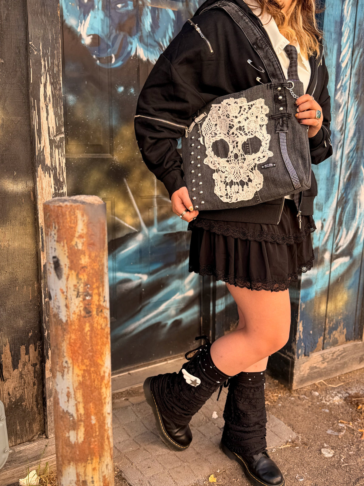 Denim Skull Tote