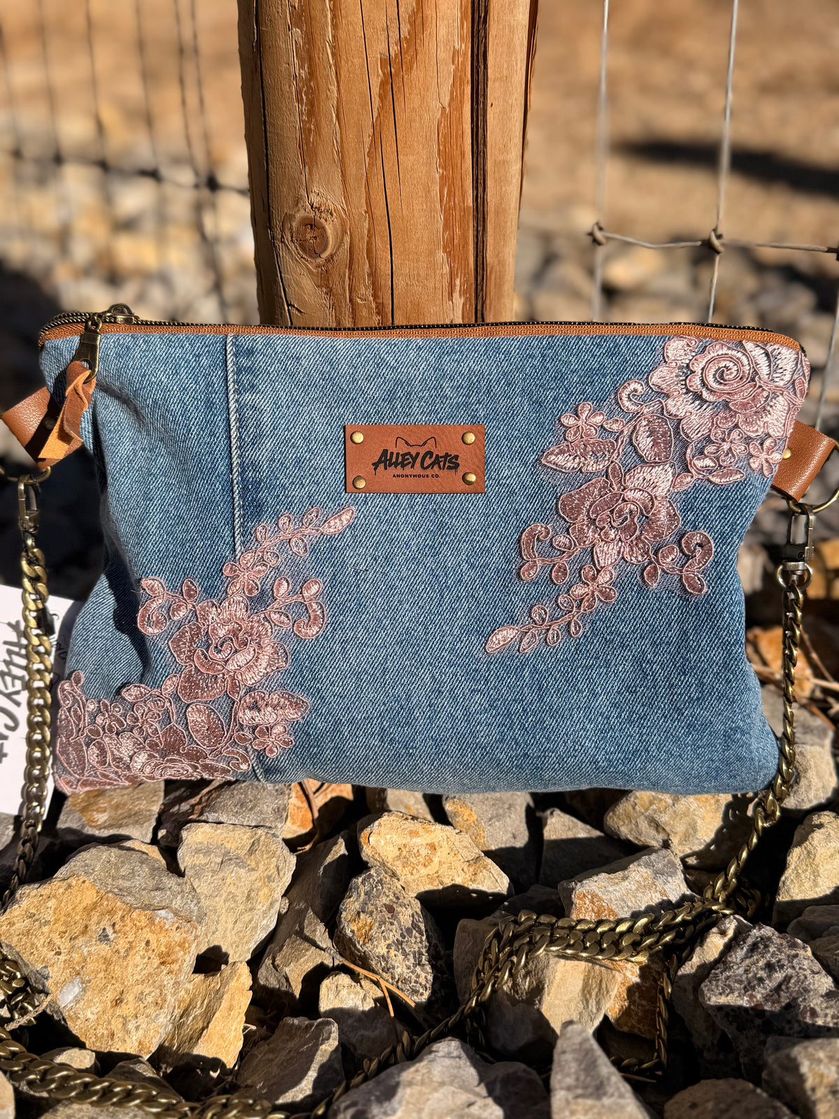 Pink Floral Denim Bag