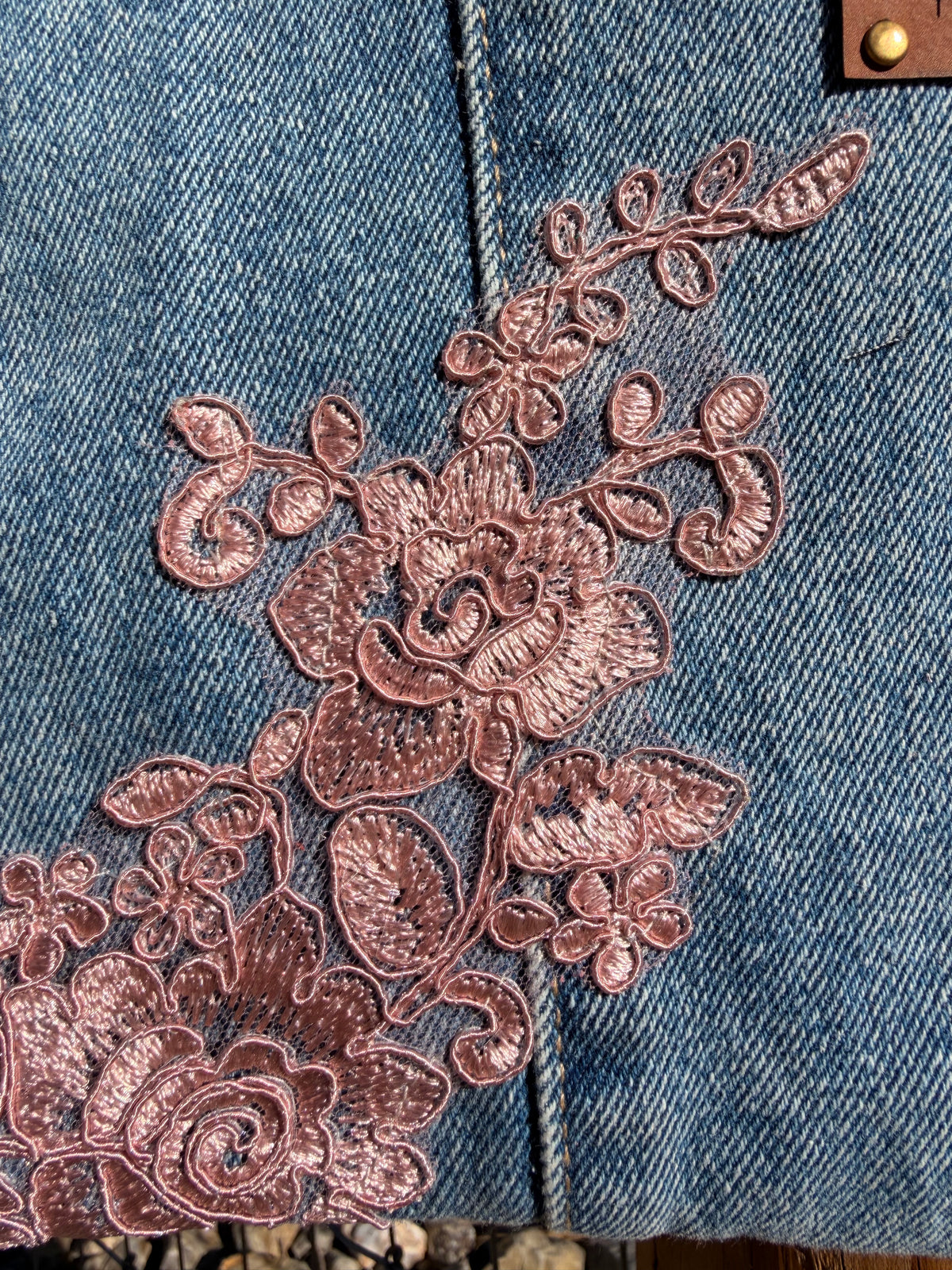 Pink Floral Denim Bag