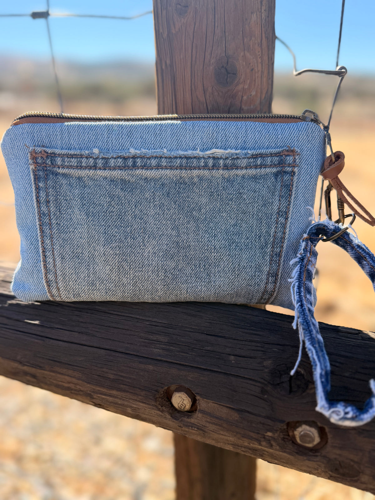 Full Size Denim Wallet w/ Wristlet Strap