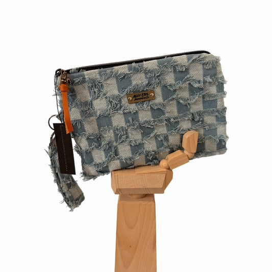 Light Denim Checkered Wristlet Bag