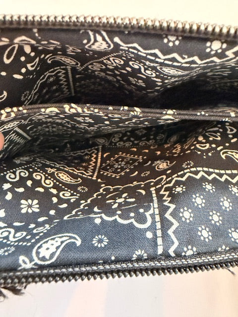 Black Checkered Denim Wristlet Bag